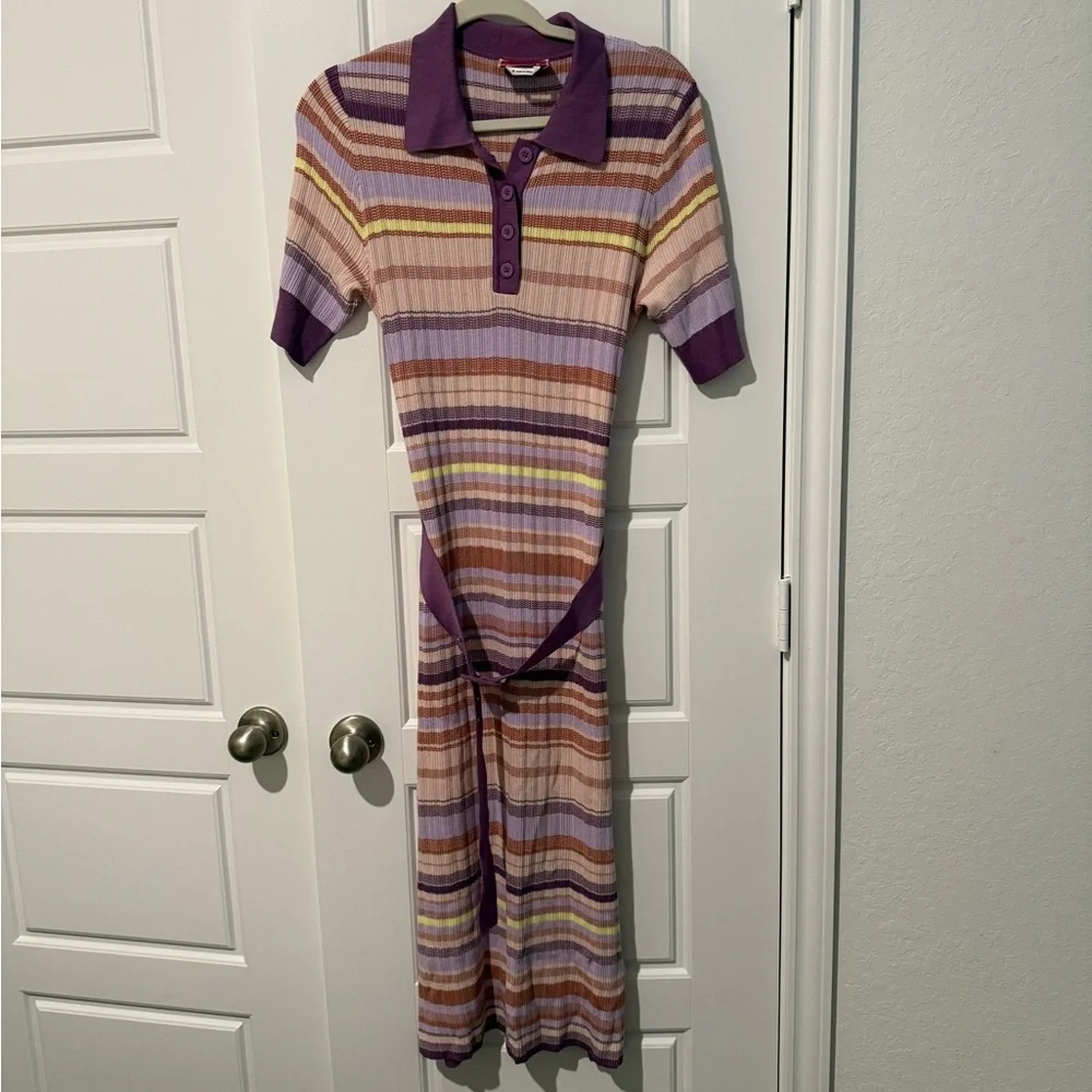 Striped Purple Polo Knit Midi Dress